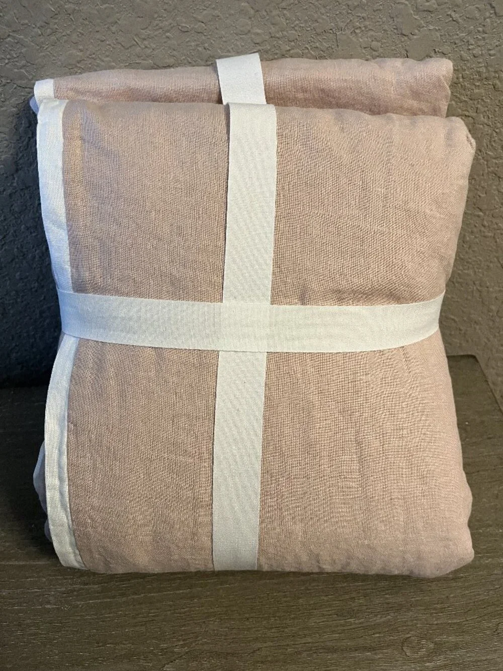 Pottery Barn Belgian Flax Linen Duvet Cover Full / Queen Soft Rose & White